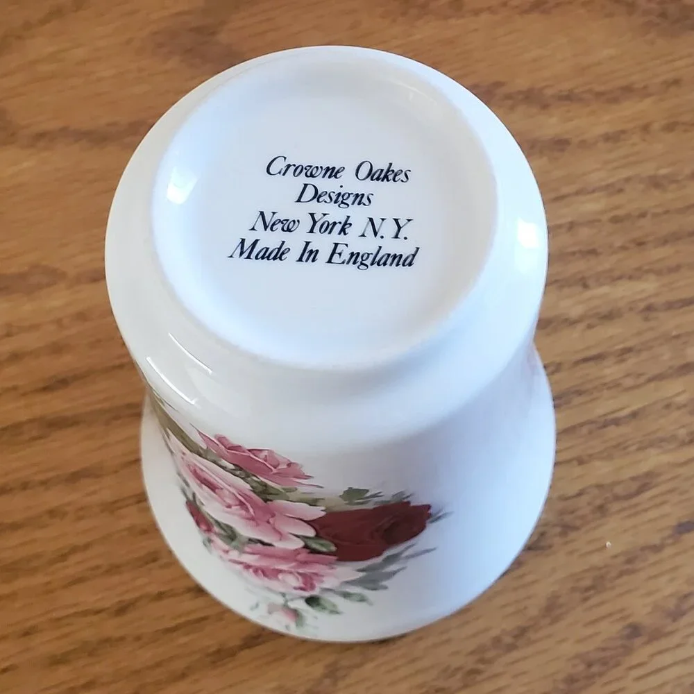 Vintage Bath Crowne Oaks Designs Rose Floral Porcelain Tumbler Toothpaste Holder
